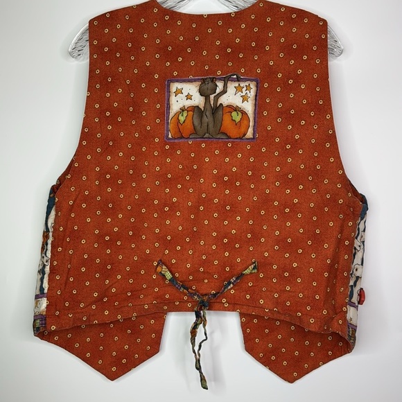 Halloween Pumpkin Witches and Cat Print Open Front Vest Women's M/L - Picture 3 of 4